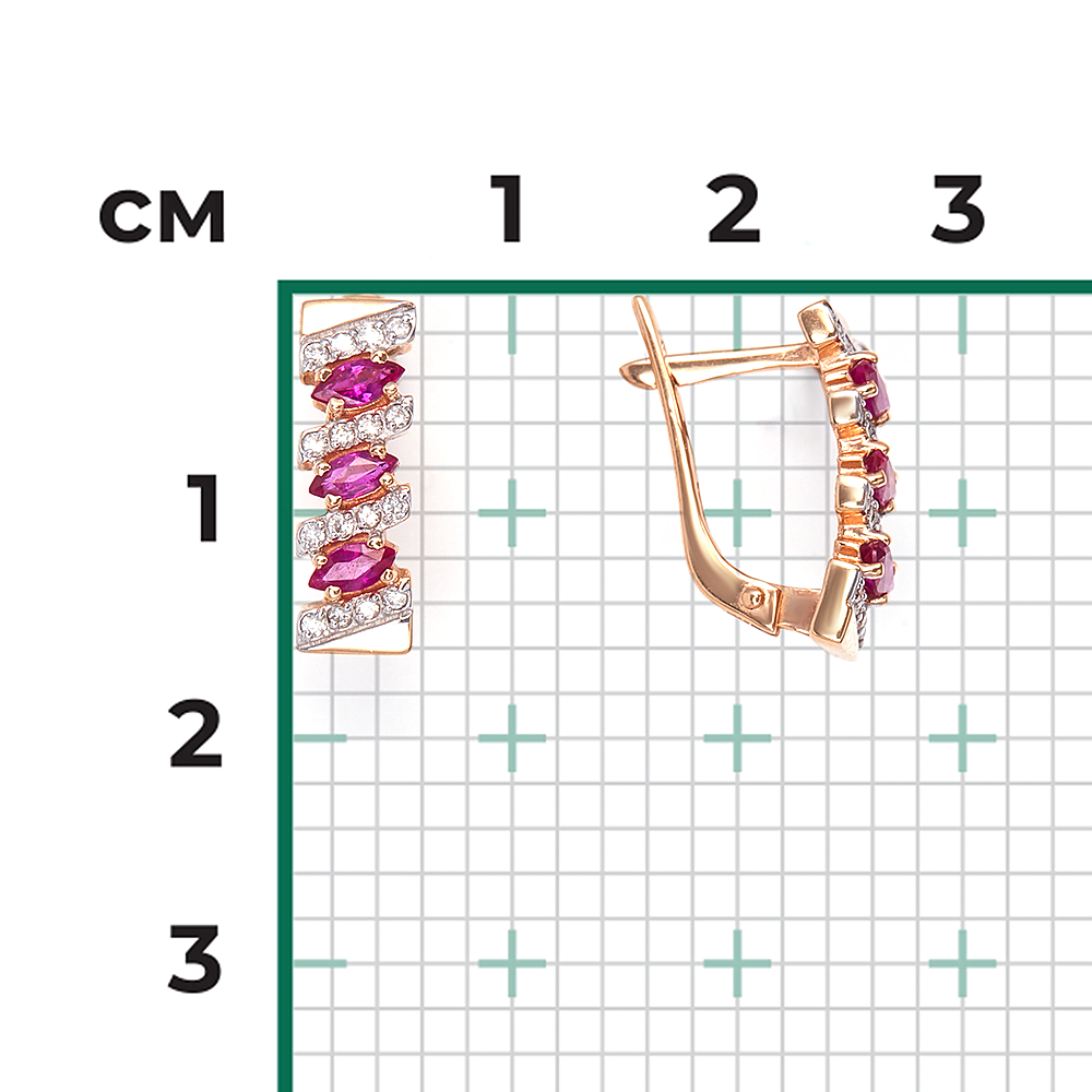 Серьги с английским замком из красного золота с рубинами и бриллиантами 02-0347-00-107-1110-30