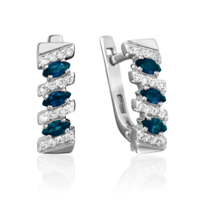 Серьги с английским замком из белого золота с сапфирами и бриллиантами 02-0348-00-105-1120-30
