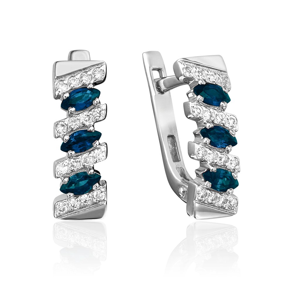Серьги с английским замком из белого золота с сапфирами и бриллиантами 02-0348-00-105-1120-30