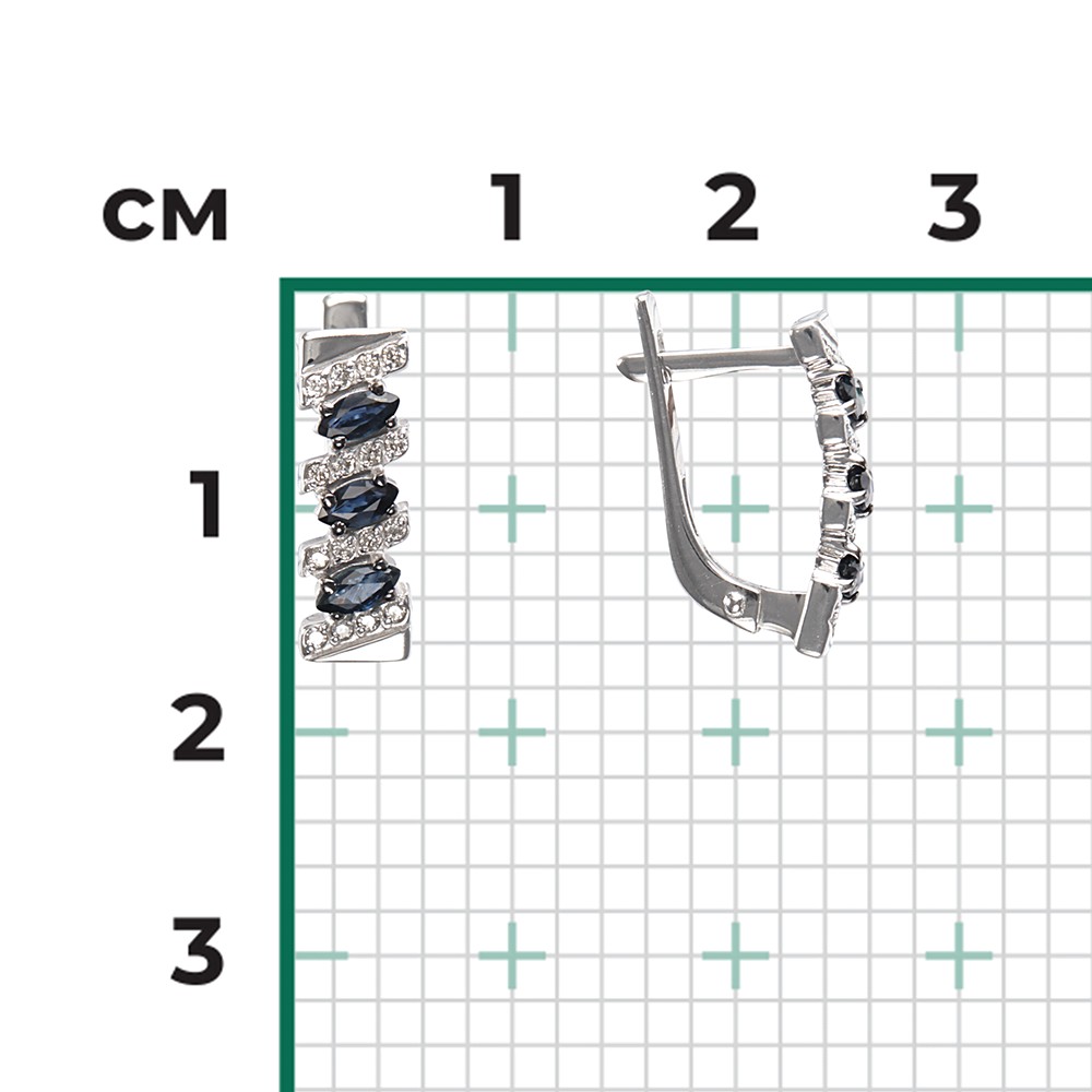 Серьги с английским замком из белого золота с сапфирами и бриллиантами 02-0348-00-105-1120-30