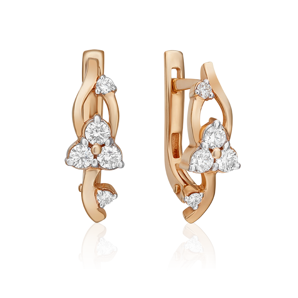 Серьги с английским замком из красного золота с бриллиантами 02-0351-00-101-1110-30