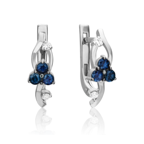 Серьги с английским замком из белого золота с сапфирами и бриллиантами 02-0352-00-105-1120-30