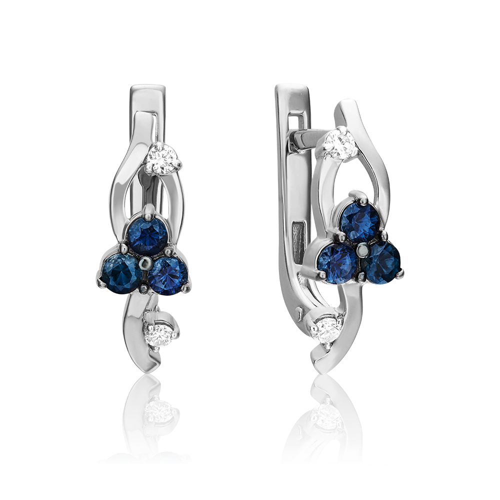 Серьги с английским замком из белого золота с сапфирами и бриллиантами 02-0352-00-105-1120-30