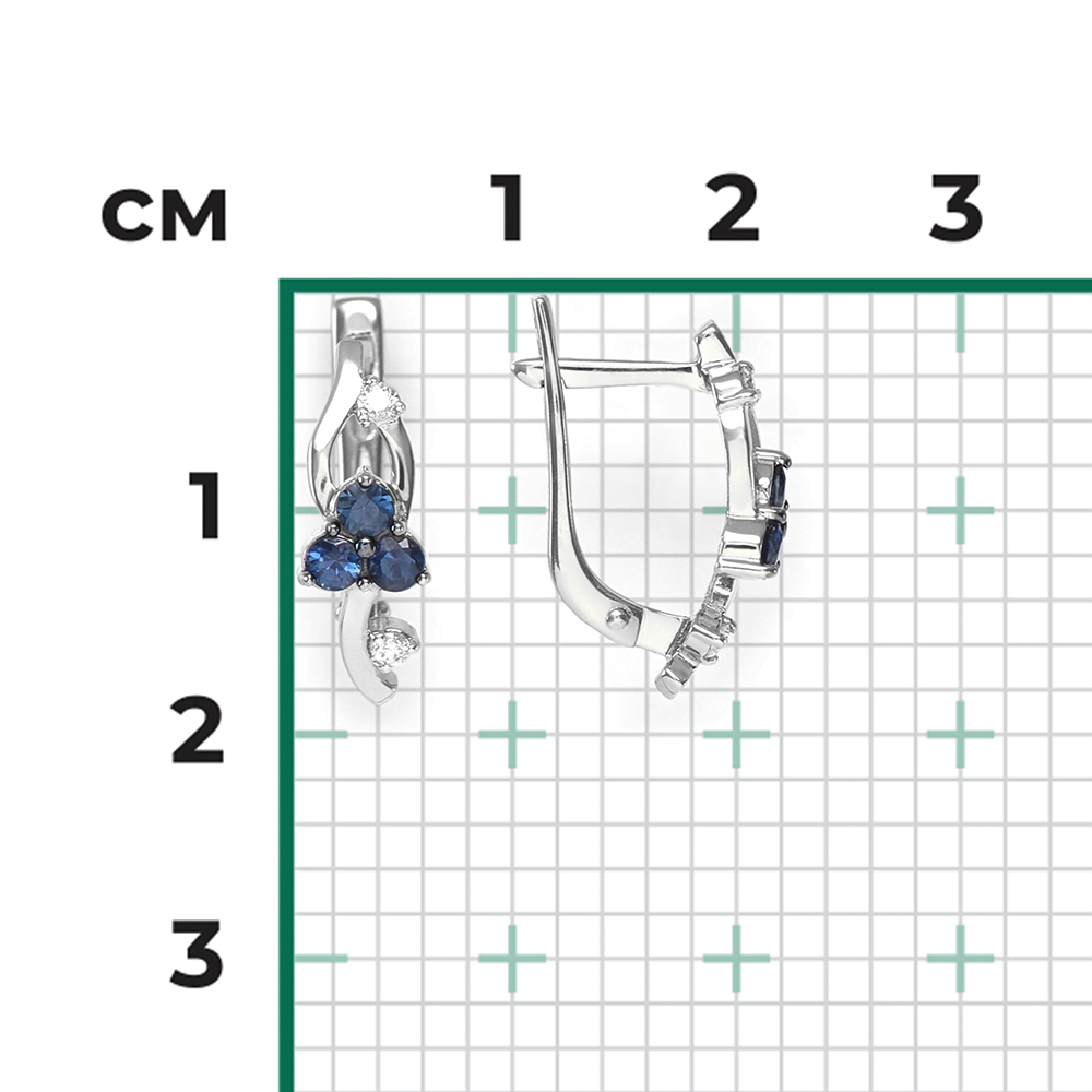 Серьги с английским замком из белого золота с сапфирами и бриллиантами 02-0352-00-105-1120-30