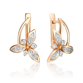 Серьги с английским замком из красного золота с бриллиантами 02-0353-00-101-1110-30