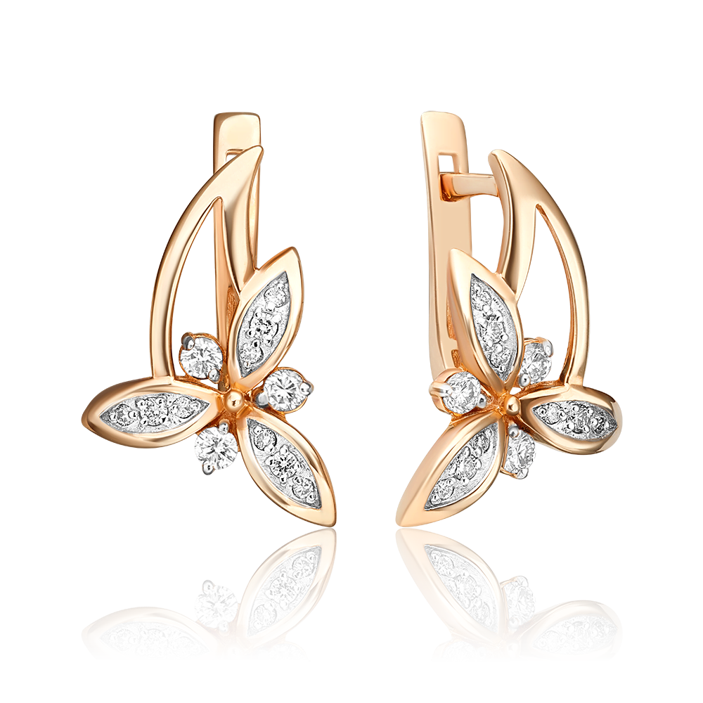 Серьги с английским замком из красного золота с бриллиантами 02-0353-00-101-1110-30