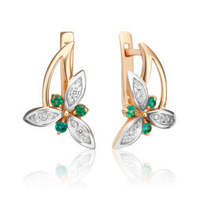 Серьги с английским замком из красного золота с изумрудами и бриллиантами 02-0353-00-106-1110-30