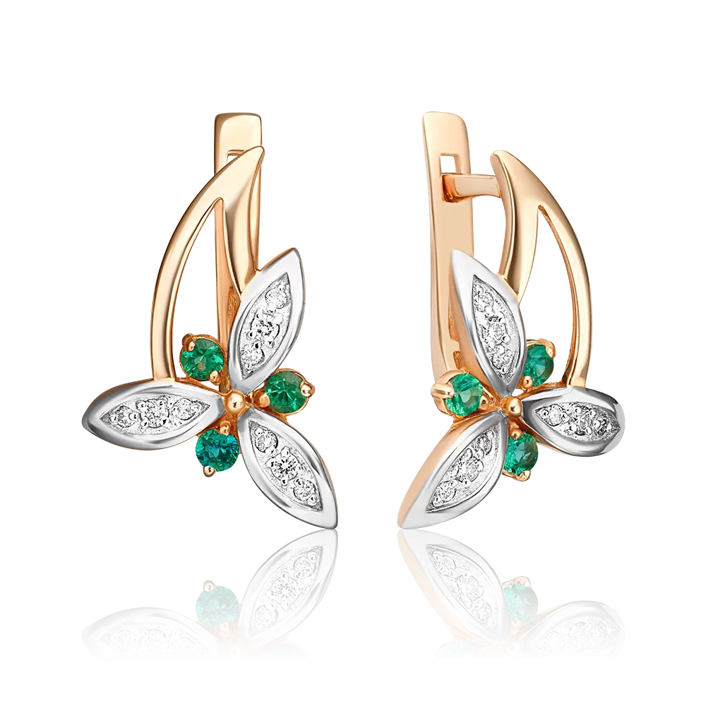 Серьги с английским замком из красного золота с изумрудами и бриллиантами 02-0353-00-106-1110-30