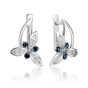 Серьги с английским замком из белого золота с сапфирами и бриллиантами 02-0354-00-105-1120-30