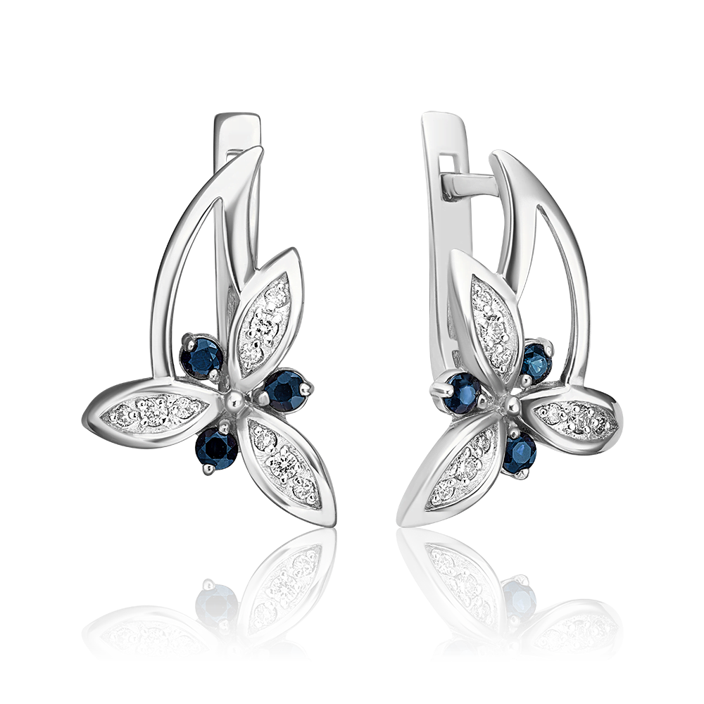 Серьги с английским замком из белого золота с сапфирами и бриллиантами 02-0354-00-105-1120-30
