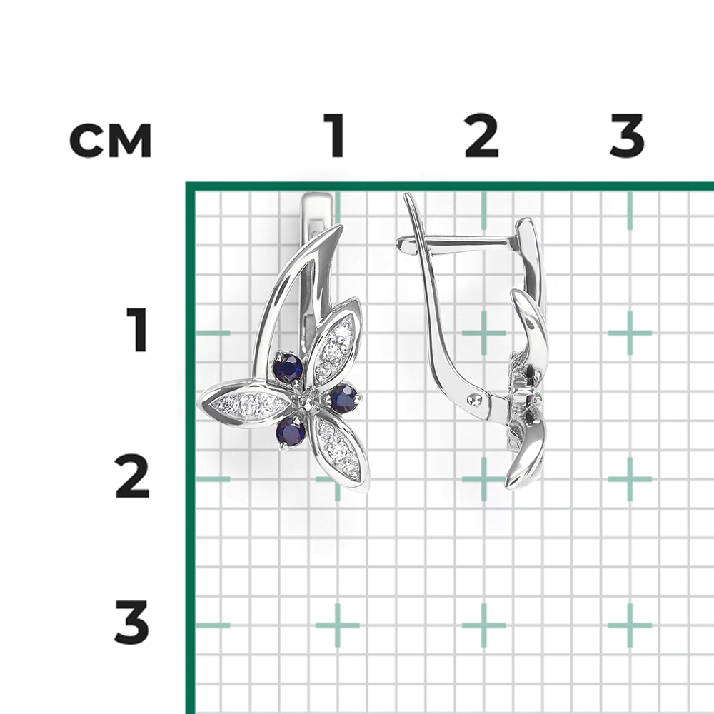 Серьги с английским замком из белого золота с сапфирами и бриллиантами 02-0354-00-105-1120-30