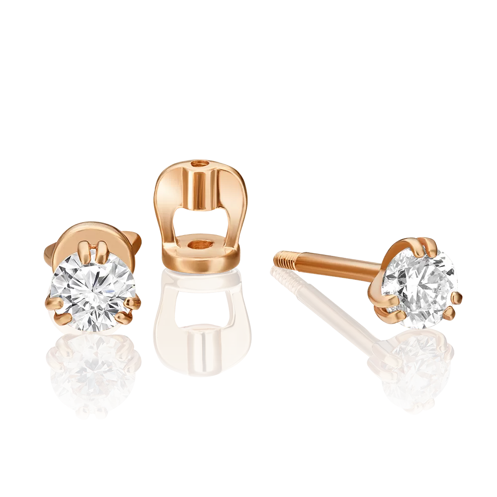 Серьги-пусеты из красного золота с бриллиантом 02-0355-00-101-1110-30