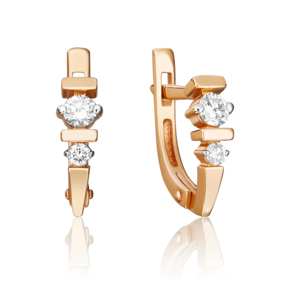 Серьги с английским замком из красного золота с бриллиантами 02-0357-00-101-1110-30