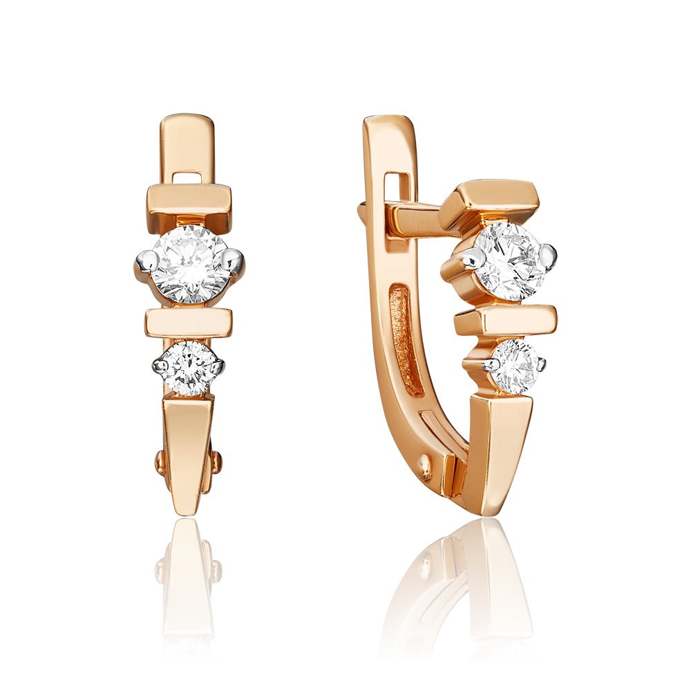 Серьги с английским замком из красного золота с бриллиантами 02-0357-00-101-1110-30