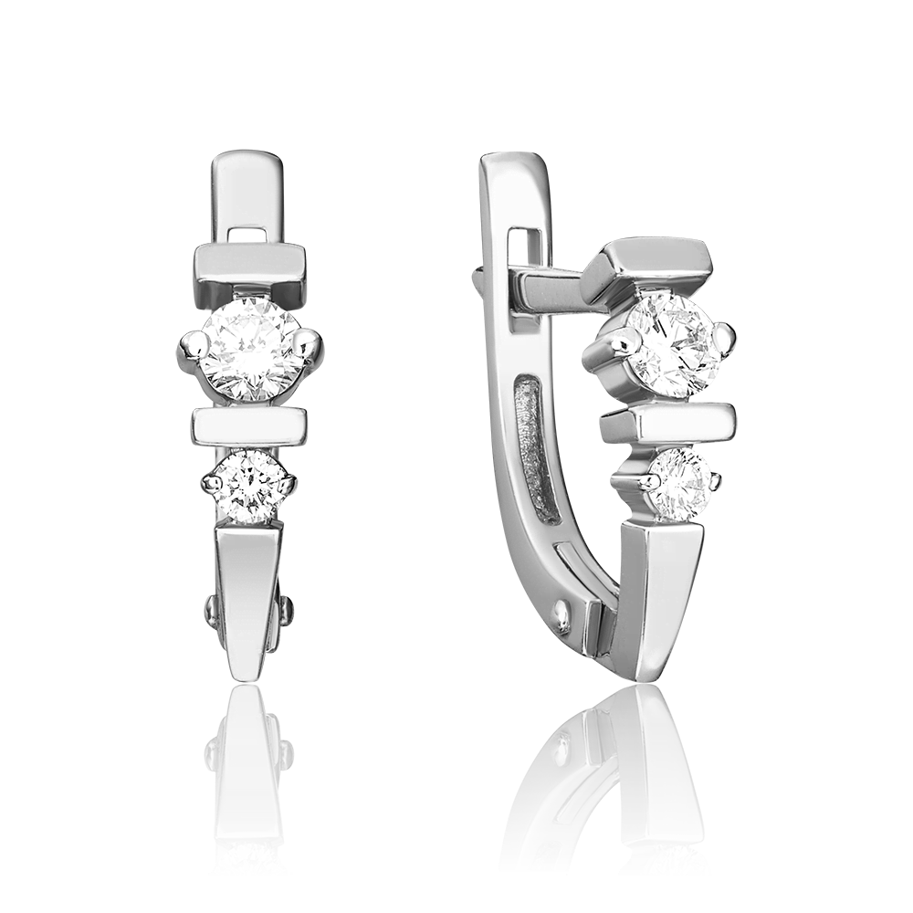 Серьги с английским замком из белого золота с бриллиантами 02-0358-00-101-1120-30