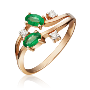 Кольцо из красного золота с изумрудами и бриллиантами