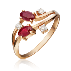 Кольцо из красного золота с рубинами и бриллиантами