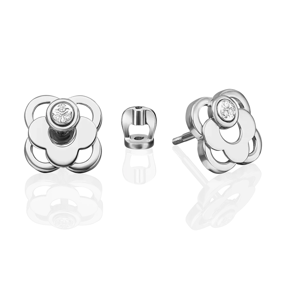 Серьги-пусеты из белого золота с бриллиантами 02-5029-00-101-1120