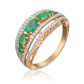 Кольцо из красного золота с изумрудами и бриллиантами 01-1351-00-106-1110-30