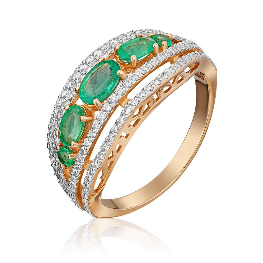 Кольцо из красного золота с изумрудами и бриллиантами 01-1351-00-106-1110-30