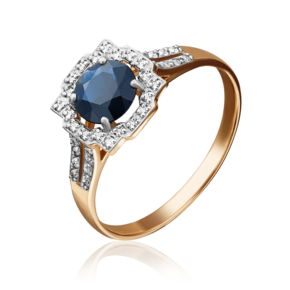 Кольцо из красного золота с сапфиром и бриллиантами