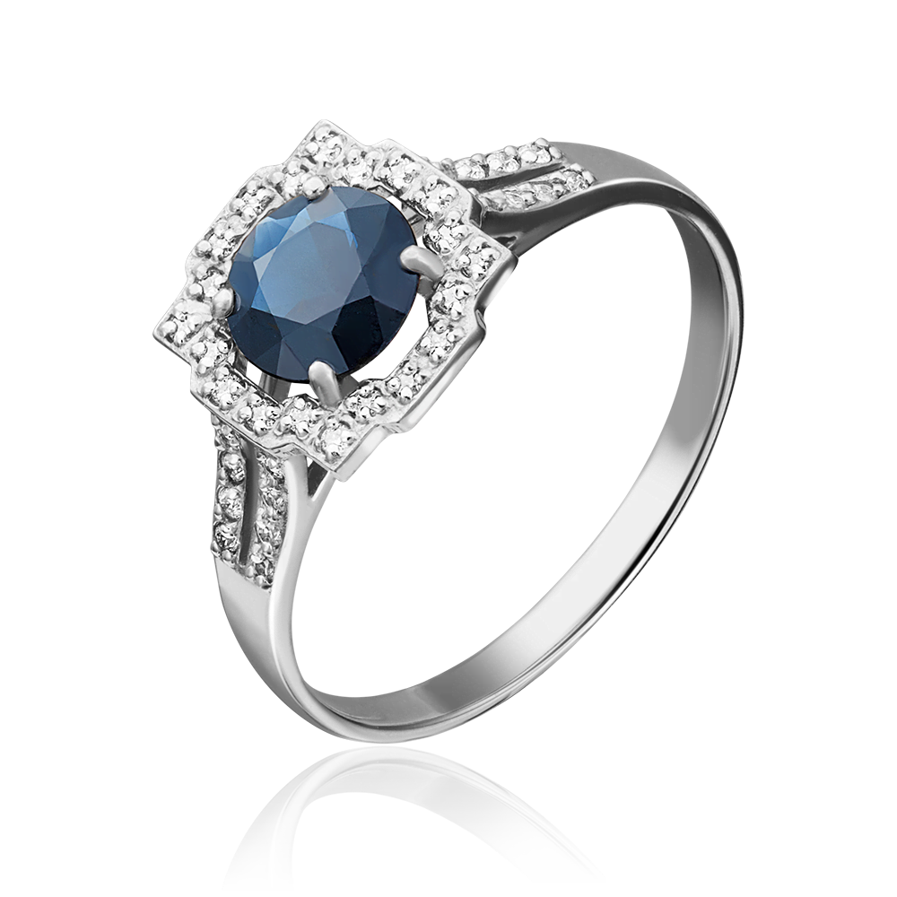 Кольцо из белого золота с сапфиром и бриллиантами 01-1356-00-105-1120-30