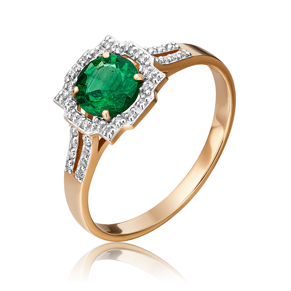 Кольцо из красного золота с изумрудом и бриллиантами 01-1355-00-106-1110-30