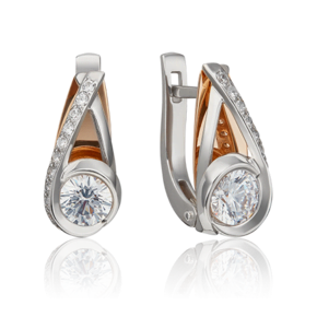 Серьги с английским замком из комбинированного золота с фианитами 02-4588-00-501-1111-38