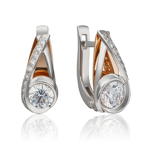 Серьги с английским замком из комбинированного золота с фианитами 02-4588-00-501-1111-38