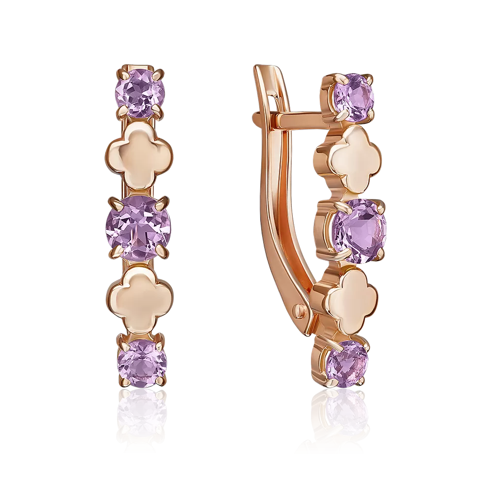 Серьги с английским замком из красного золота с аметистами 02-5406-00-203-1110