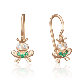 Детские серьги «Лягушки» с французским замком из красного золота с фианитами 02-3506-00-404-1110-03