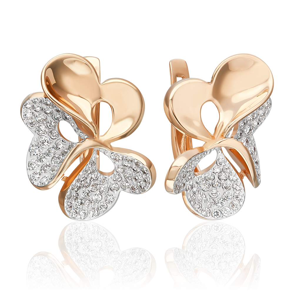 Серьги с английским замком из красного золота с фианитами 02-3508-00-401-1110-33