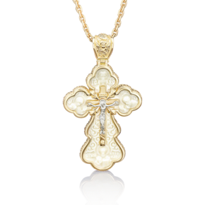 Православный крест из комбинированного золота с бивнем мамонта 03-2330-00-292-1121-46