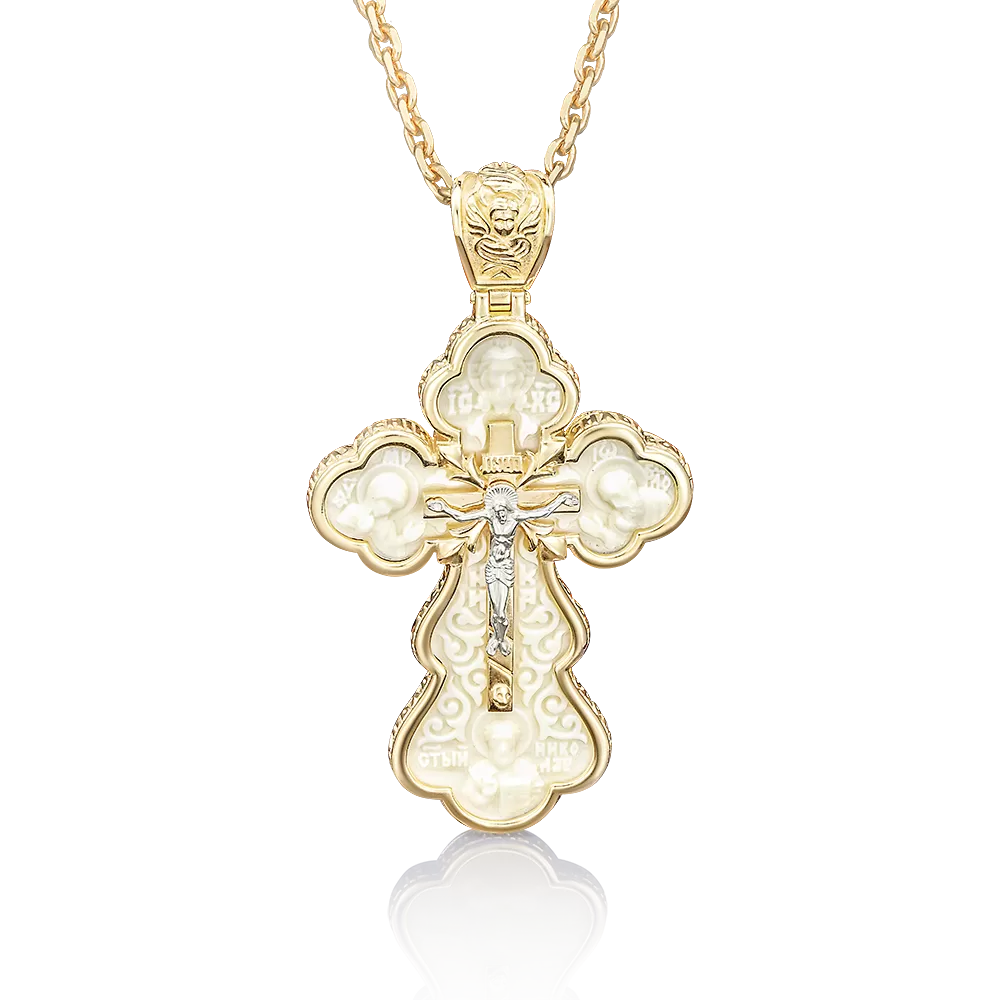 Православный крест из комбинированного золота с бивнем мамонта 03-2330-00-292-1121-46