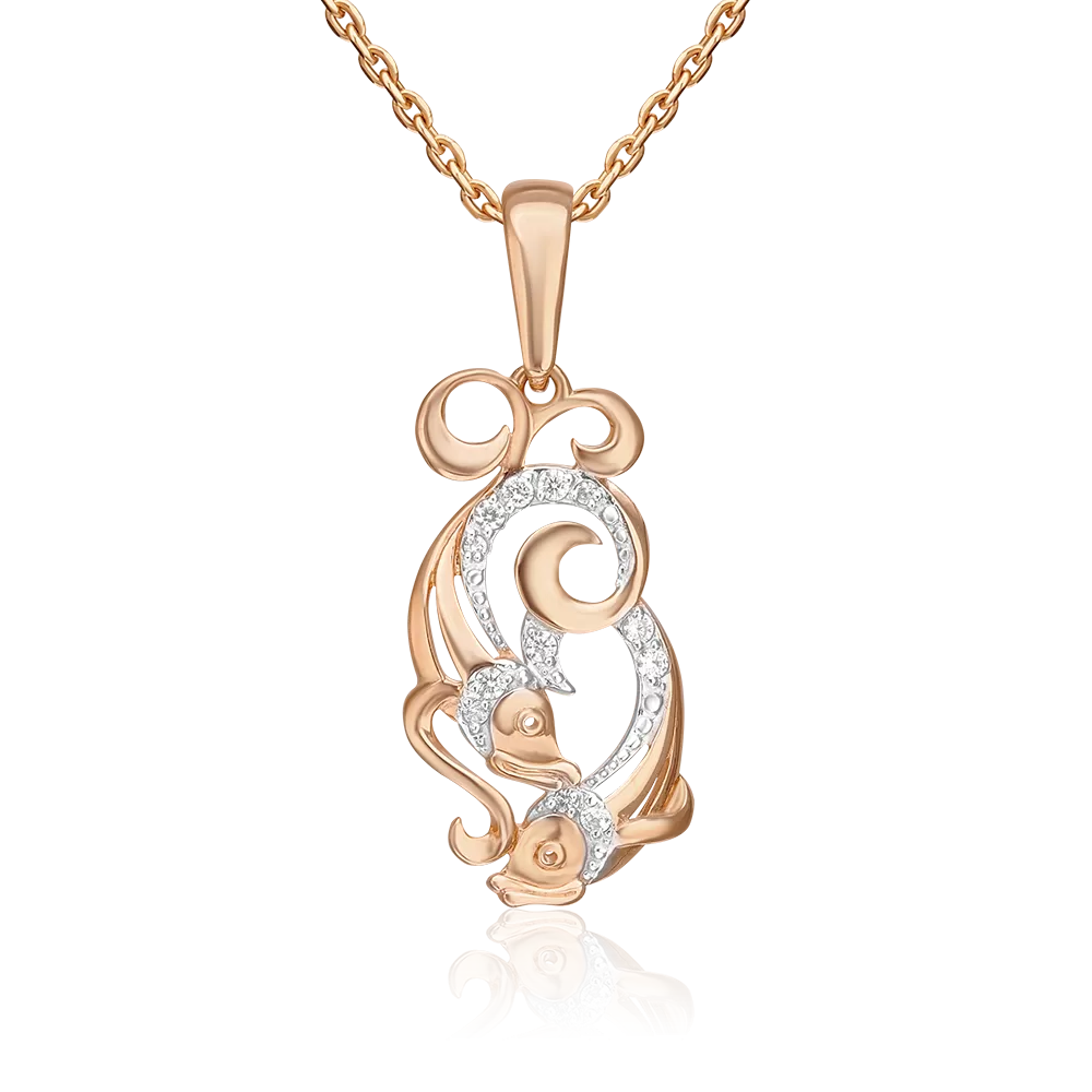 Подвеска «Знак зодиака Рыбы» из красного золота с фианитами 03-1987-11-401-1110-03