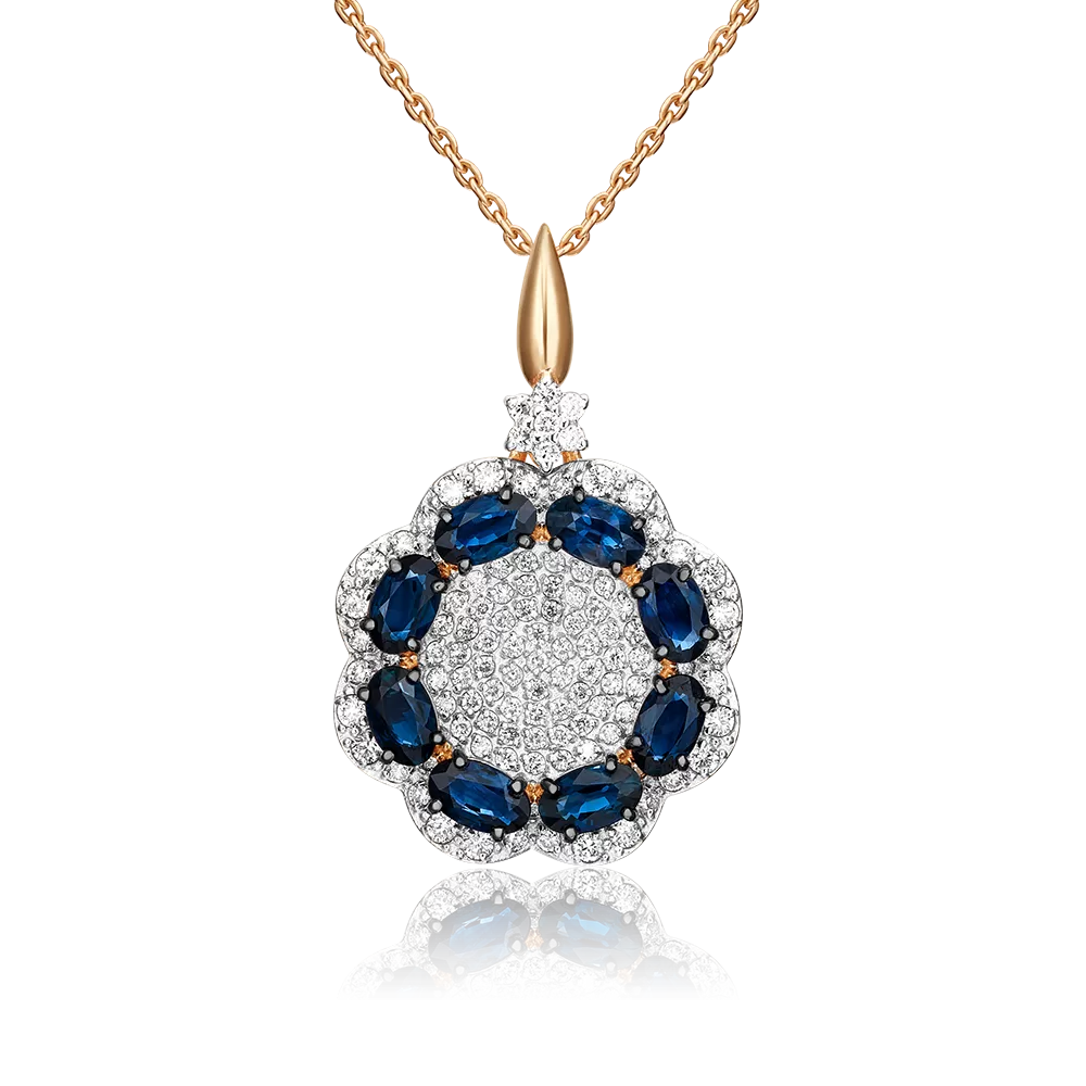 Подвеска «Цветок» из красного золота с сапфирами и бриллиантами 03-0418-00-105-1110-30