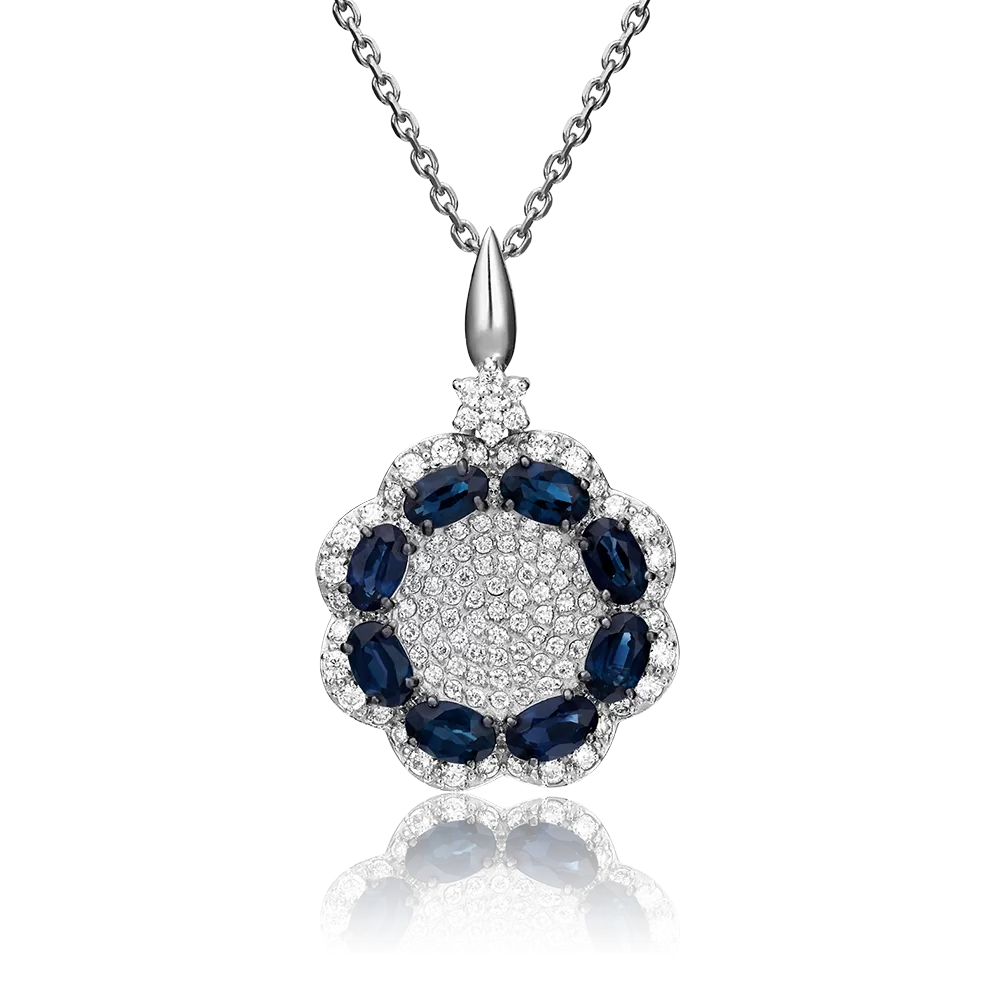 Подвеска «Цветок» из белого золота с сапфирами и бриллиантами 03-0419-00-105-1120-30