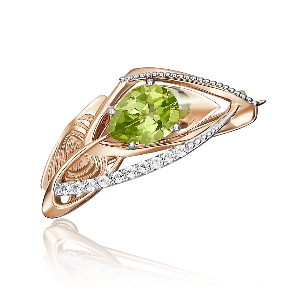 Брошь из комбинированного золота с хризолитом и натуральными топазами white 04-0196-00-243-1111-57