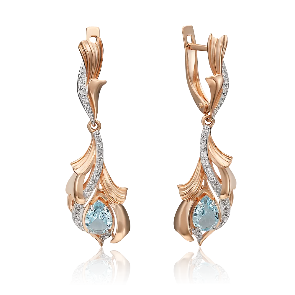 Серьги «Перья» с английским замком из красного золота с топазом и натуральными топазами white 02-4546-00-201-1110-57