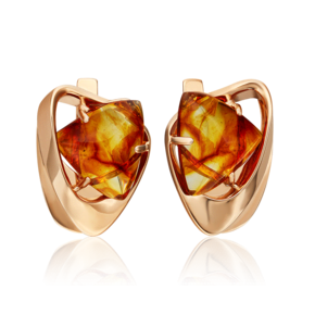Серьги с английским замком из красного золота с янтарём 02-4675-00-271-1110-46