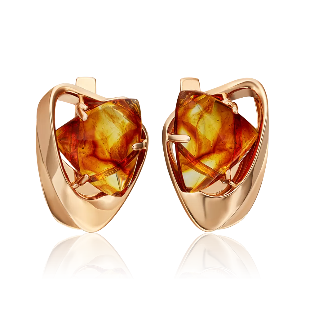 Серьги с английским замком из красного золота с янтарём 02-4675-00-271-1110-46