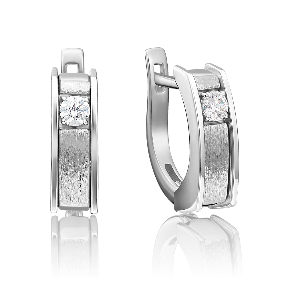 Серьги с английским замком из белого золота с бриллиантом 02-4119-00-101-1120-30