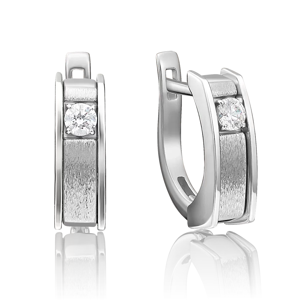 Серьги с английским замком из белого золота с бриллиантом 02-4119-00-101-1120-30