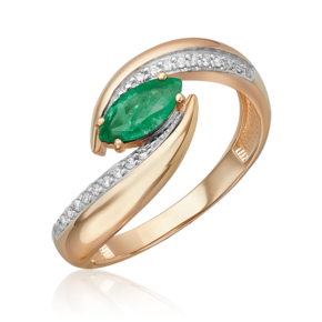 Кольцо из красного золота с изумрудом и бриллиантами 01-5738-00-106-1110