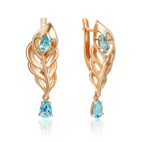 Серьги «Перо сказочной птицы» с английским замком из красного золота с топазами 02-5565-00-201-1110