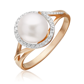 Кольцо из красного золота с жемчугом культивированным и фианитами 01-3551-00-302-1110-31
