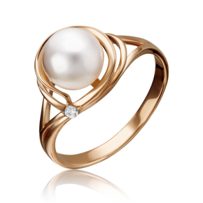 Кольцо из красного золота с жемчугом культивированным и фианитом 01-3559-00-302-1110-31