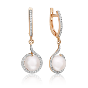 Серьги с английским замком из красного золота с жемчугом культивированным и фианитами 02-2503-00-302-1110-31