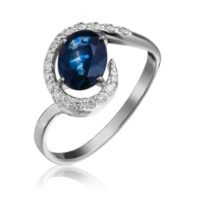 Кольцо из белого золота с сапфиром и бриллиантами