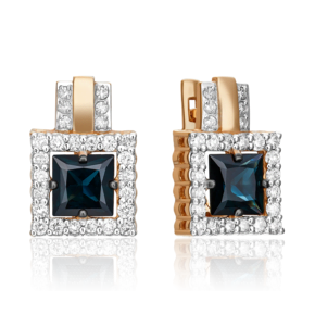 Серьги с английским замком из красного золота с сапфиром и бриллиантами 02-0729-00-105-1110-30